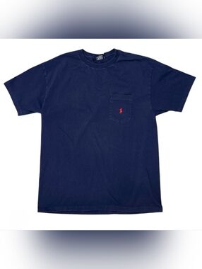 VINTAGE Polo by Ralph Lauren Navy Pocket T-Shirt Red Pony SIZE MEDIUM POCKET TEE